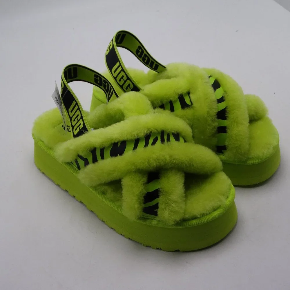 UGG Disco Cross Slide Animalia Slipper Shoe/Slipper Key Lime New Size 8 - Picture 2 of 6